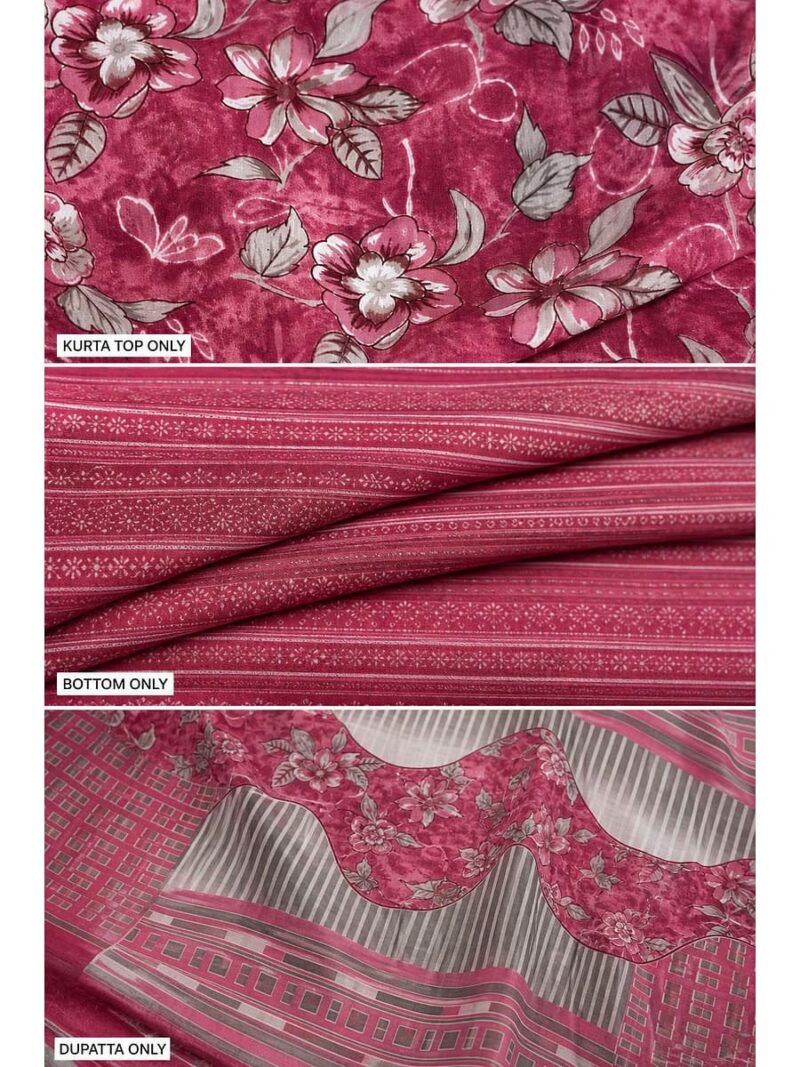 Women's Cotton 2-in-1 Unstitched Dress Material- Pink & Grey