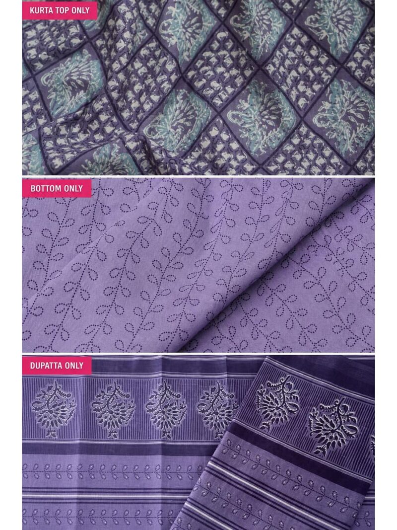 Women's Cotton 2-in-1 Unstitched Dress Material- Purple & White