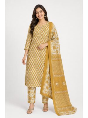 Women's Soft Cotton Unstitched Dress Material - Mustard Yellow