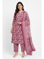 W-DM-484-04-PL-f Women's Soft Cotton Unstitched Dress Material - Plum