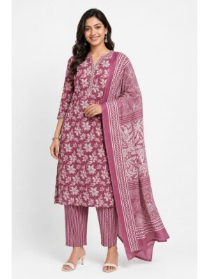 Women's Soft Cotton Unstitched Dress Material - Plum