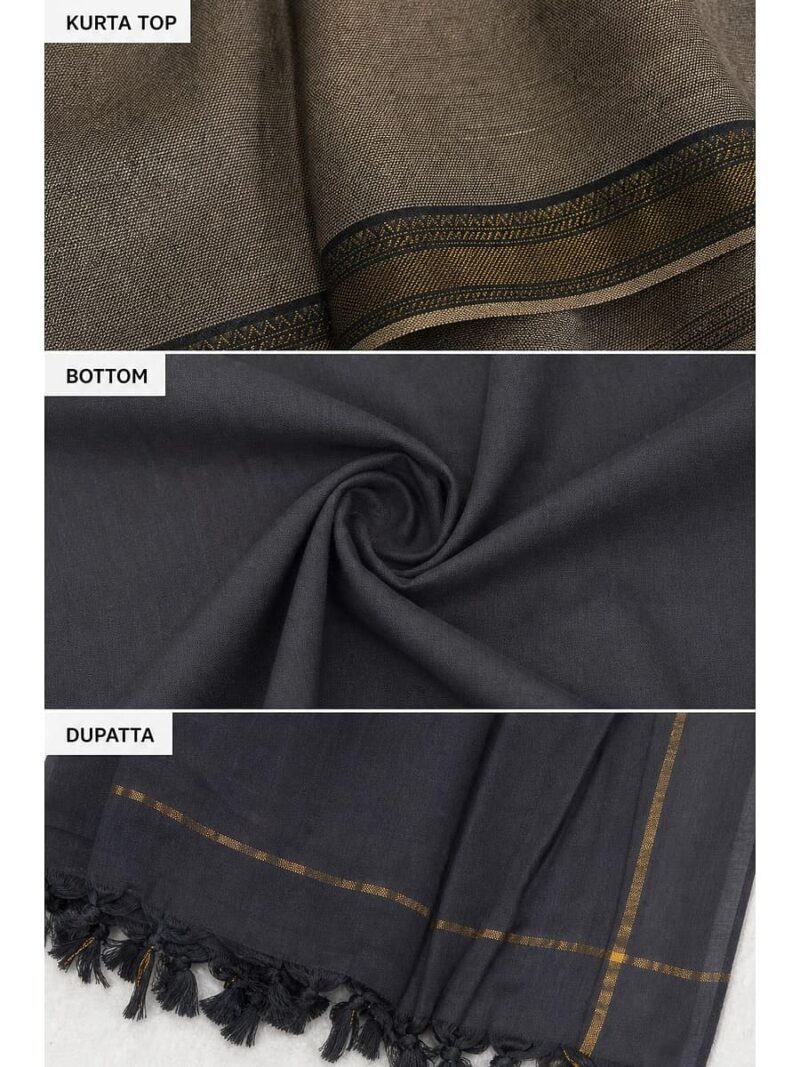 Women's Cotton Unstitched Dress Material - Tan & Black
