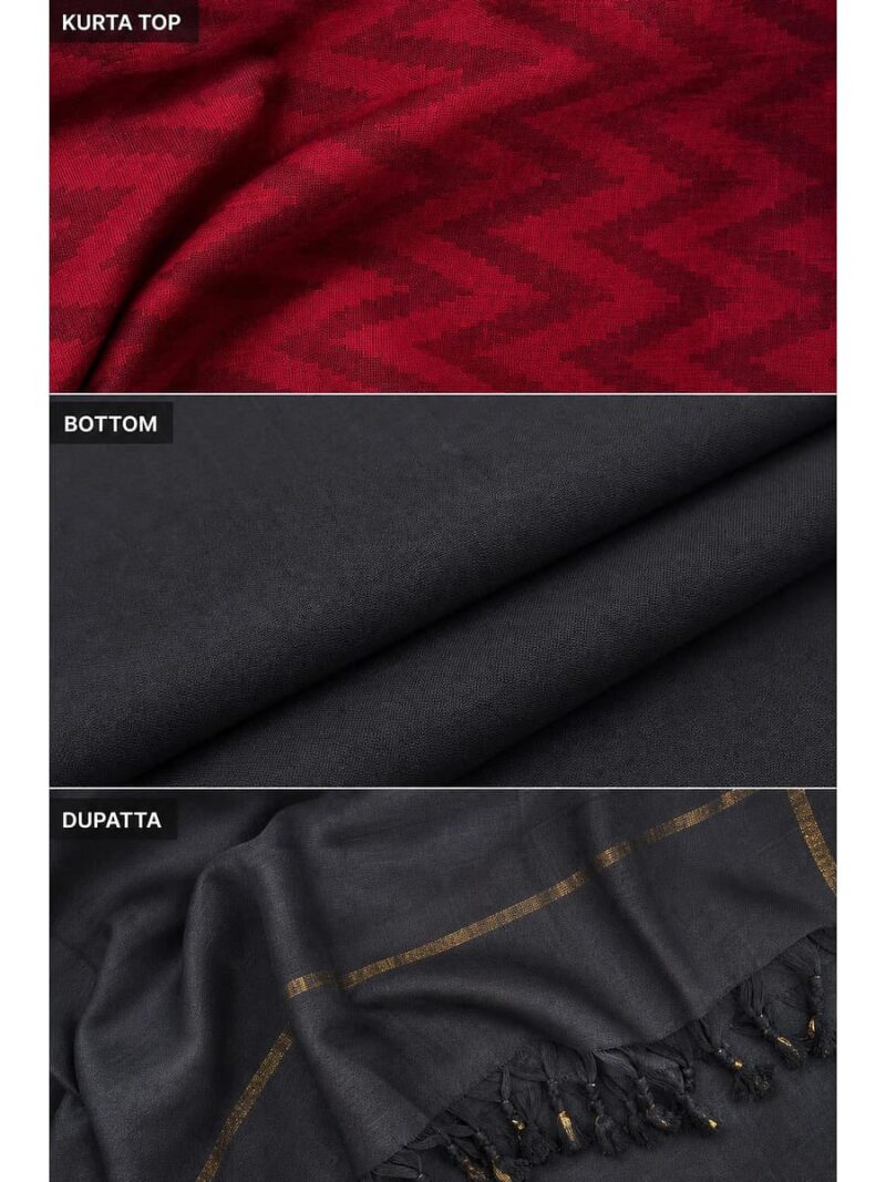 Women's Cotton Unstitched Dress Material - Red & Black