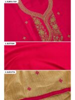 W-DM-492-02-RPK-b. Women's Cotton embroidery stone work Unstitched Dress Material -Rani Pink