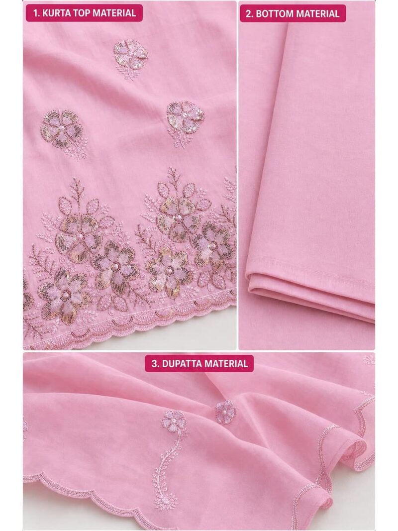 Women's Cotton Aari embroidery work Unstitched Dress Material - Pink