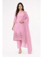 W-DM-494-01-PK-f Women's Cotton Aari embroidery work Unstitched Dress Material - Pink
