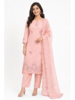 W-DM-494-02-PC Women's Cotton Unstitched Dress Material, Aari work - Peach