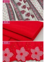 W-DM-495-01-RD-b. Women's Cotton Cutwork embroidery Unstitched Dress Material -Red