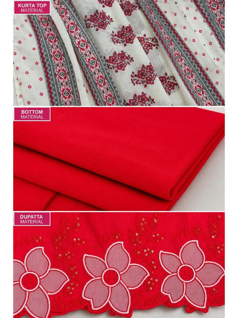 Women's Cotton Cutwork embroidery Unstitched Dress Material -Red