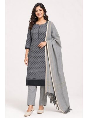 Women's Cotton Unstitched Dress Material - Grey