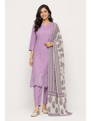 Women's Cotton Unstitched Dress Material, Cutwork - Mauve