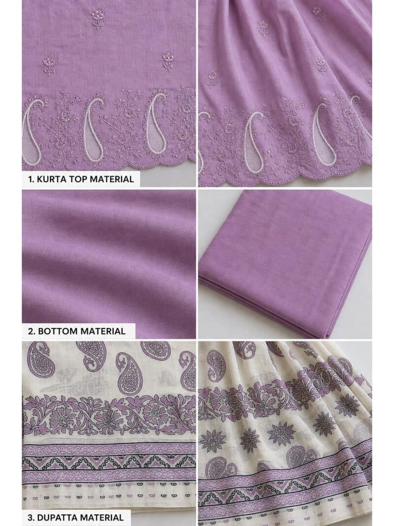 Women's Cotton Unstitched Dress Material, Cutwork - Mauve