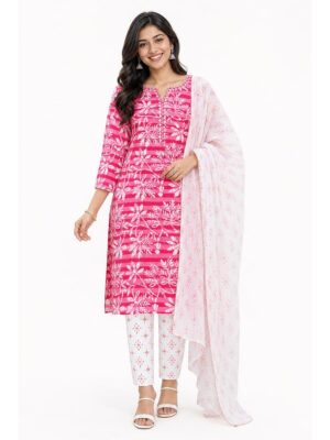 Women's Pure Cotton Unstitched Dress Material - Pink