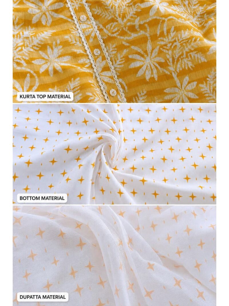 Women's Pure Cotton Unstitched Dress Material - Yellow