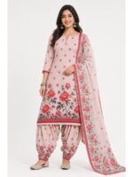 W-DM-502-03-PC Women's Pure Cotton Unstitched Dress Material - Peach
