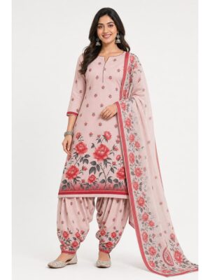 Women's Pure Cotton Unstitched Dress Material - Peach
