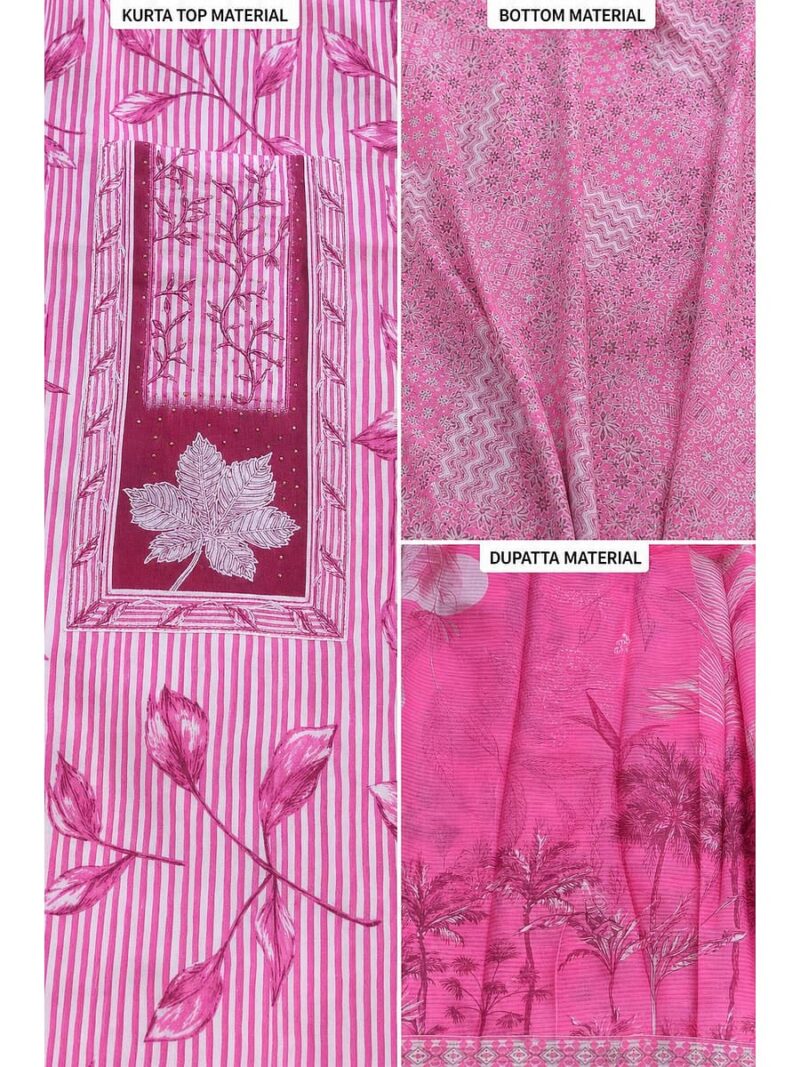 Women's Cotton Unstitched Dress Material , Stone Work -Pink