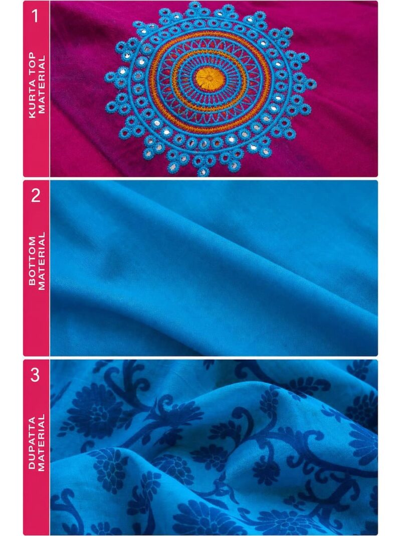Women's Cotton Unstitched Dress Material , Embroidery Mirror Work