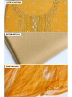 Women's Cotton Unstitched Dress Material , Embroidery Mirror Work - Mustard Yellow