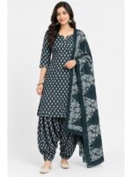 W-DM-552-01-GR-F Women's Cotton Unstitched Dress Material -Green