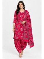 W-DM-552-02-RD Women's Cotton Unstitched Dress Material -Red