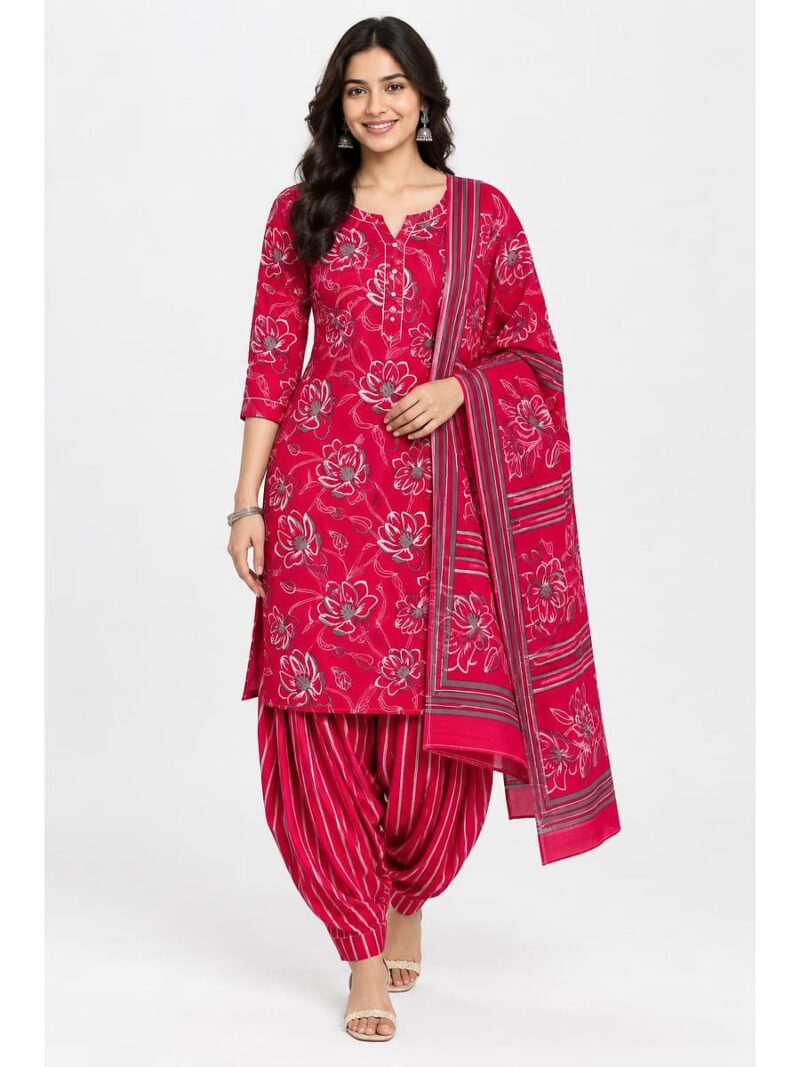 W-DM-552-02-RD Women's Cotton Unstitched Dress Material -Red