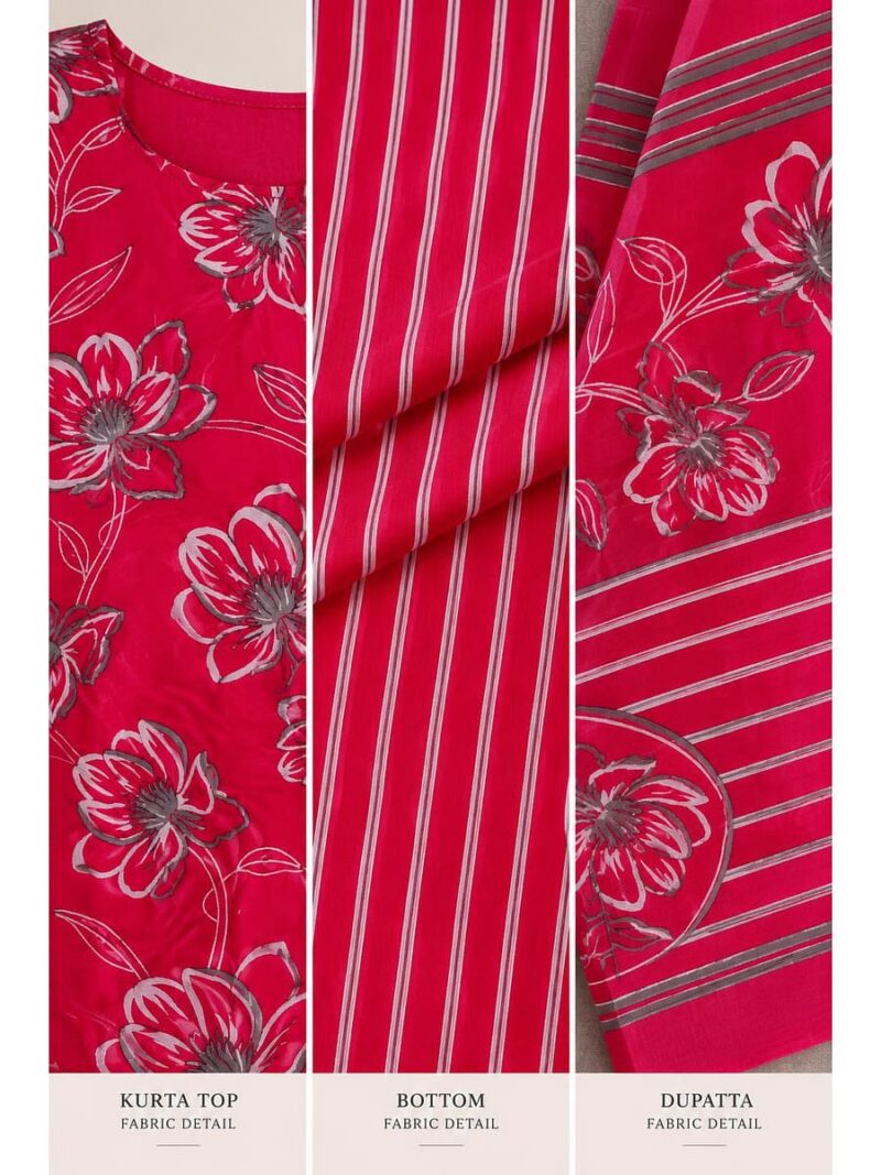 Women's Cotton Unstitched Dress Material -Red