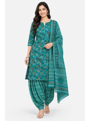Women's Cotton Unstitched Dress Material -Turquoise