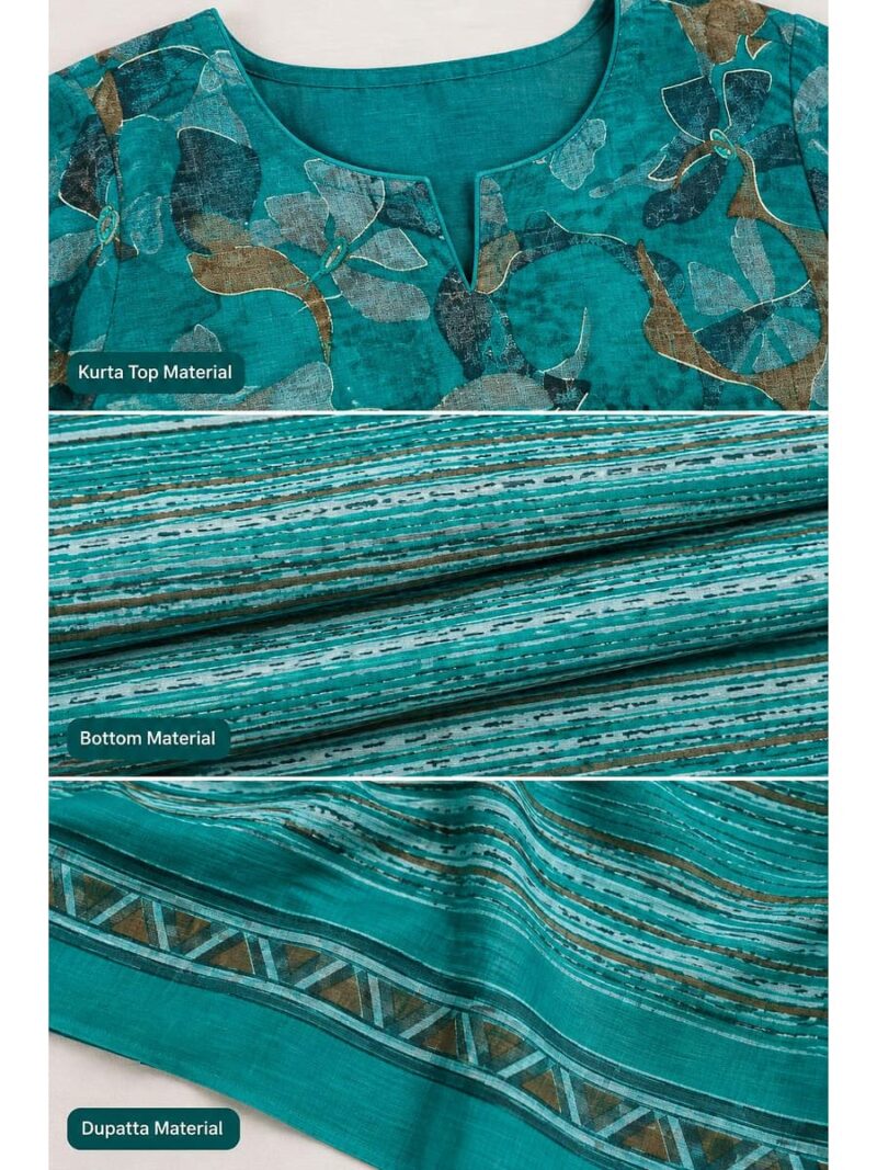 Women's Cotton Unstitched Dress Material -Turquoise
