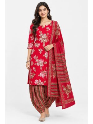 Women's Cotton Unstitched Dress Material -Red