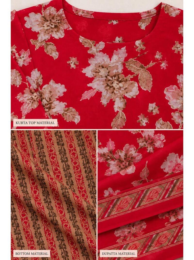 Women's Cotton Unstitched Dress Material -Red