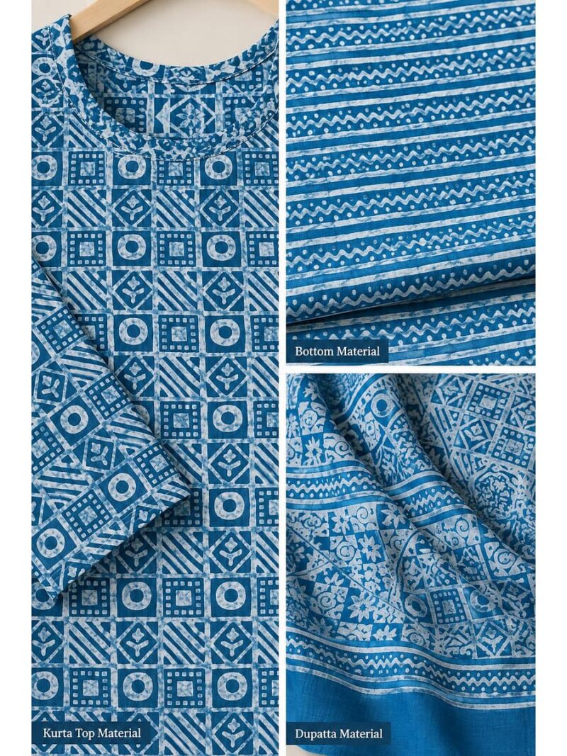 Women's Cotton Unstitched Dress Material -Blue