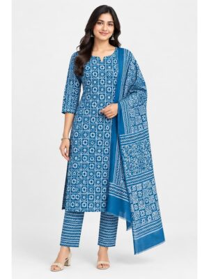 Women's Cotton Unstitched Dress Material -Blue