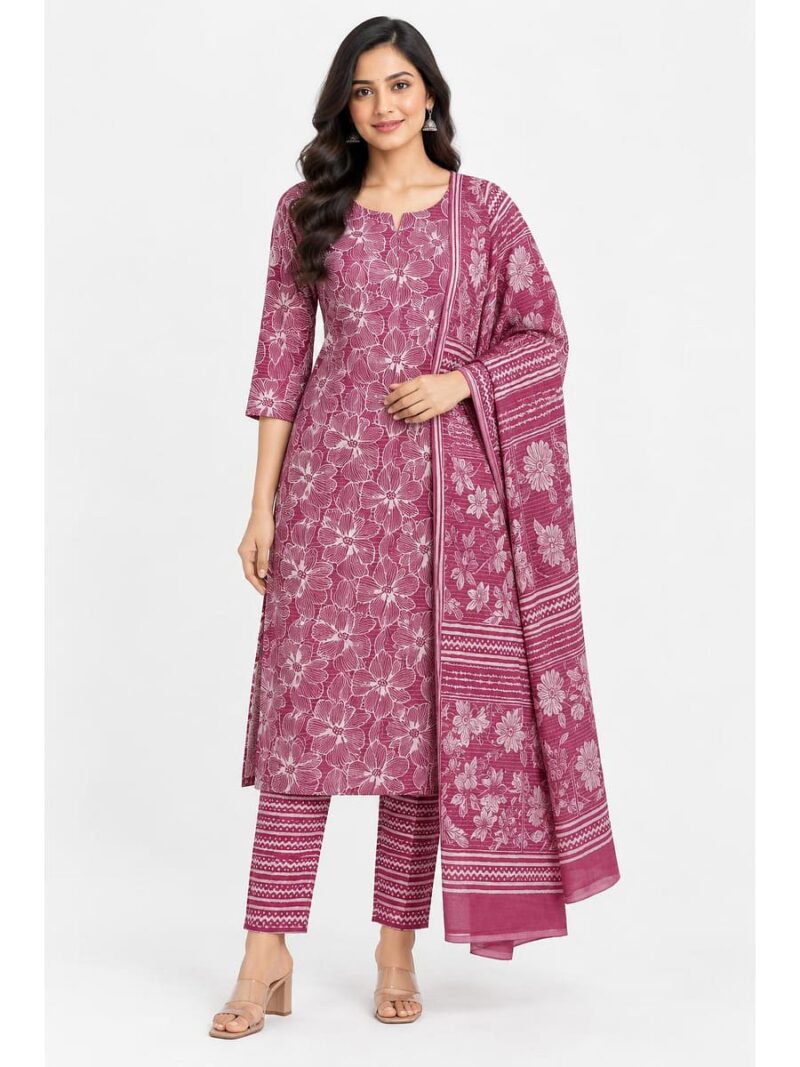 W-DM-553-03-DPK-f Women's Cotton Unstitched Dress Material - Dust Pink