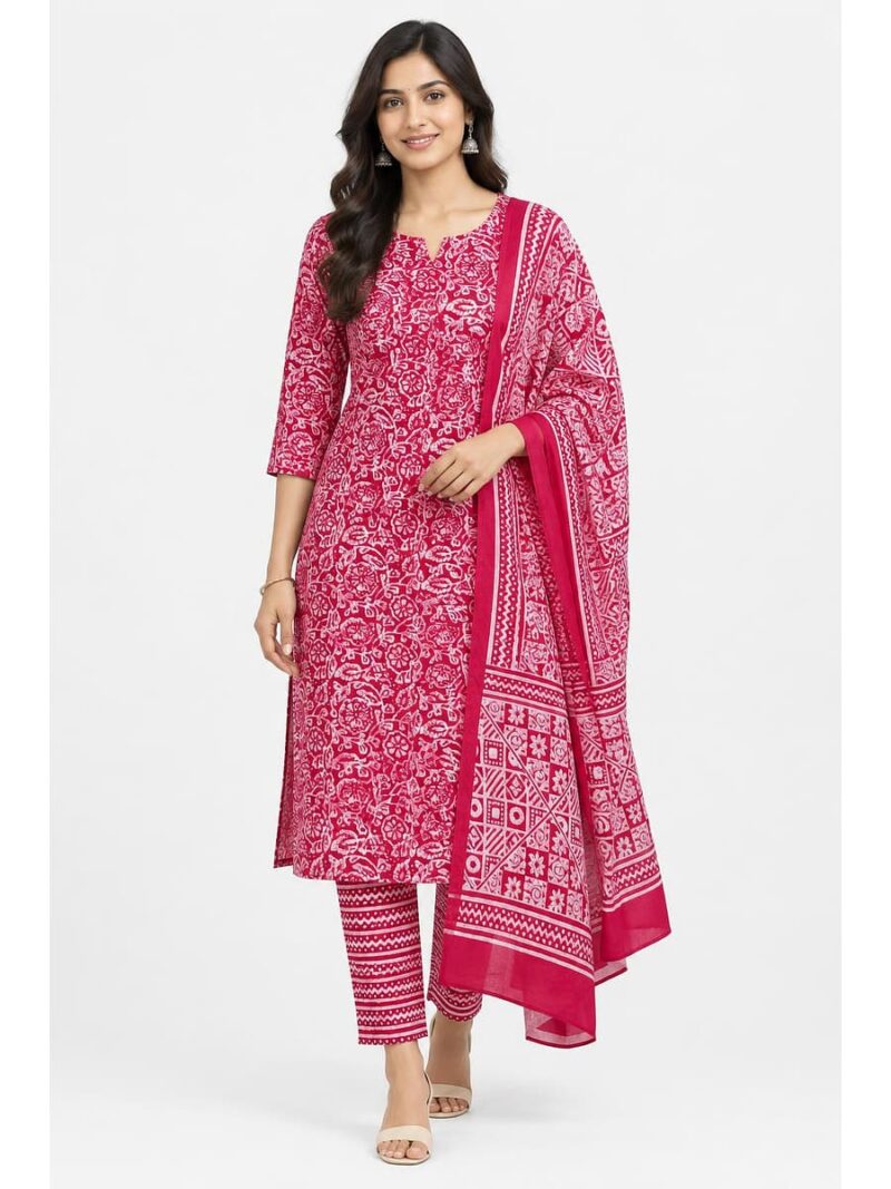 W-DM-553-04-MR-f Women's Cotton Unstitched Dress Material - Maroon