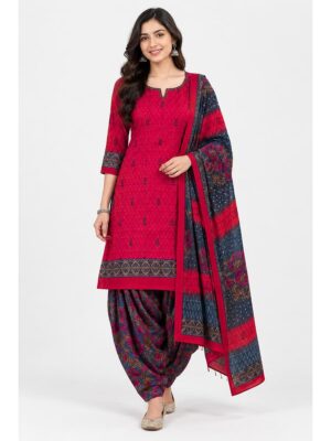 Women’s Polyester Crepe Unstitched Dress Material – Raspberry