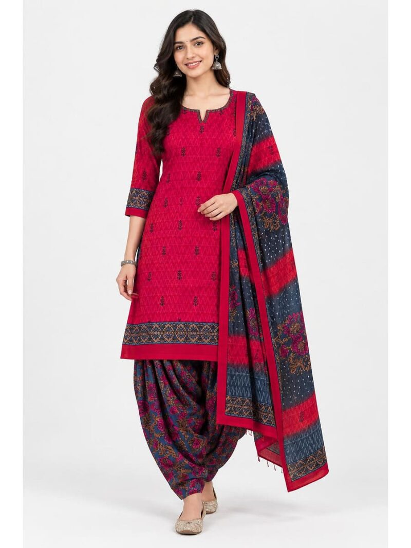 Women’s Polyester Crepe Unstitched Dress Material – Raspberry