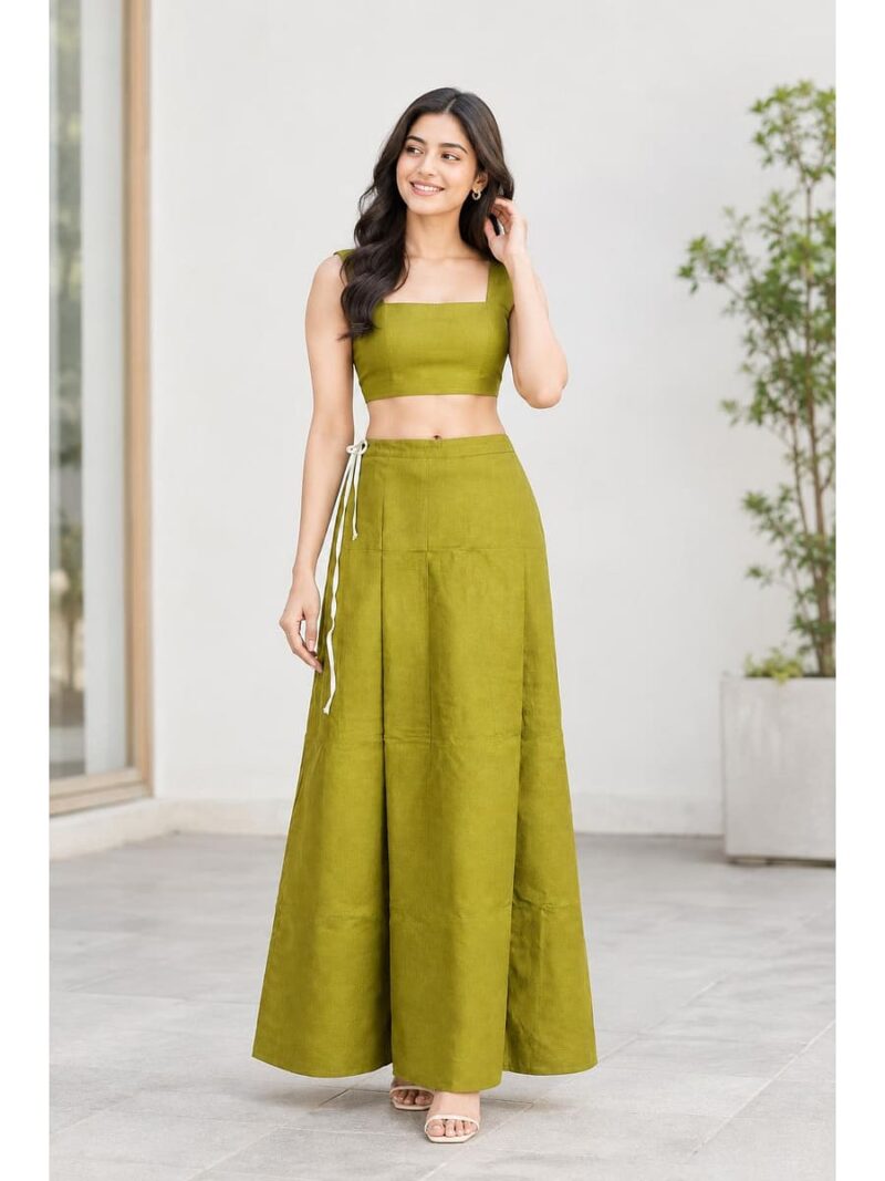 Cotton Petticoat / In-Skirt ,Overlocked 8 Part - Olive Green