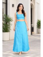 Cotton Petticoat / In-Skirt ,Overlocked 8 Part - Sky Blue