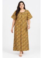 Women’s Cotton Plus-Size Zip Nighty - Mustard Yellow