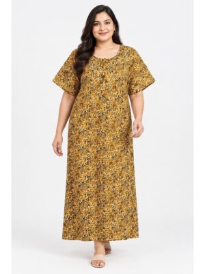 Women’s Cotton Plus-Size Zip Nighty - Mustard Yellow