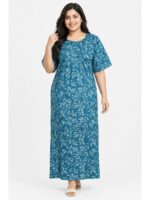 W-NY-483-21-TL-4XL_front Women’s Cotton Plus-Size Zip Nighty - Teal