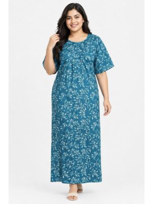 Women’s Cotton Plus-Size Zip Nighty - Teal