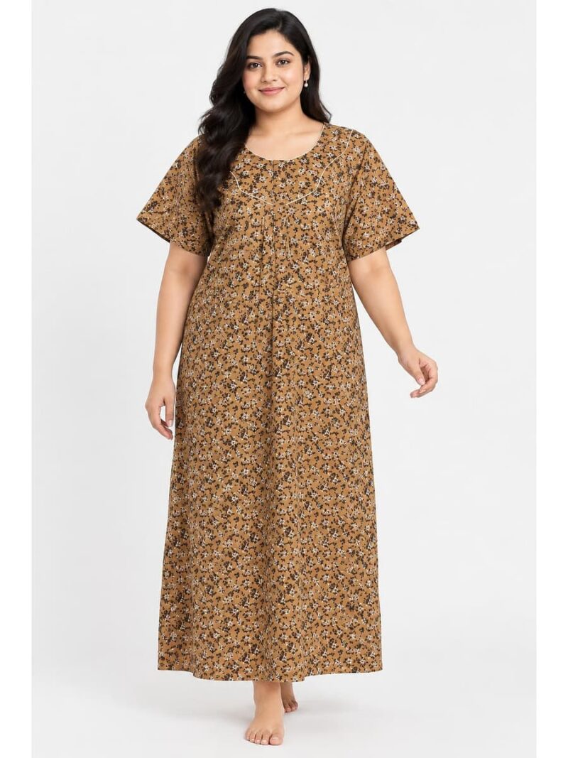 W-NY-483-22-CRM-4XL_front Women’s Cotton Plus-Size Zip Nighty - Cream