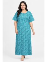 W-NY-483-23-SB-4XL_front Women’s Cotton Plus-Size Zip Nighty - Sky Blue