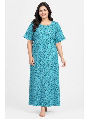 Women’s Cotton Plus-Size Zip Nighty - Sky Blue