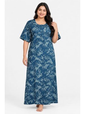 Women’s Cotton Plus-Size Zip Nighty - Teal