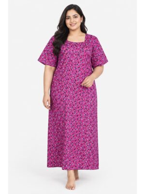 Women’s Cotton Plus-Size Zip Nighty - Cerise