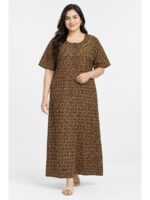 Women’s Cotton Plus-Size Zip Nighty - Brown