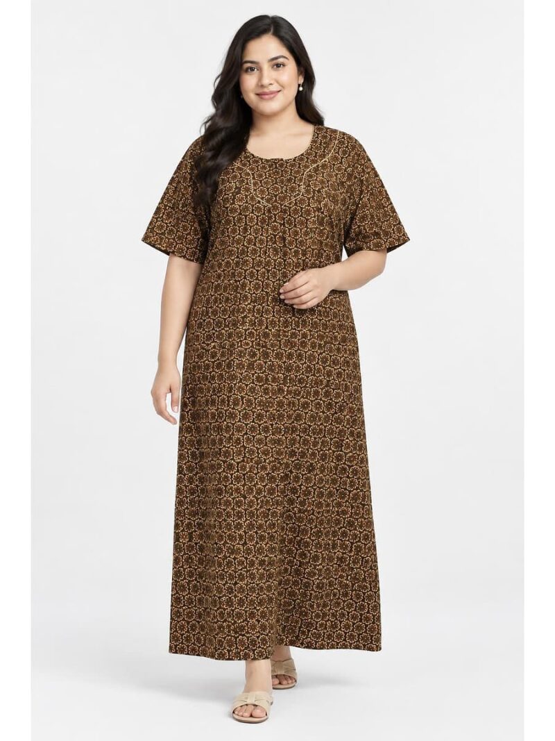 Women’s Cotton Plus-Size Zip Nighty - Brown